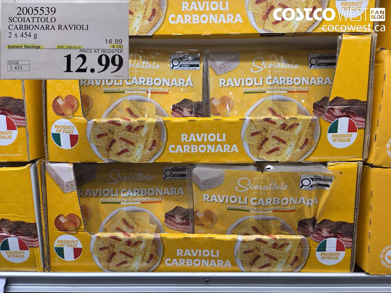 2005339 SCOIATTOLO CARBONARA RAVIOLI 2 x 454 g ($4.00 INSTANT SAVINGS EXPIRES ON 2026-05-10) $12.99