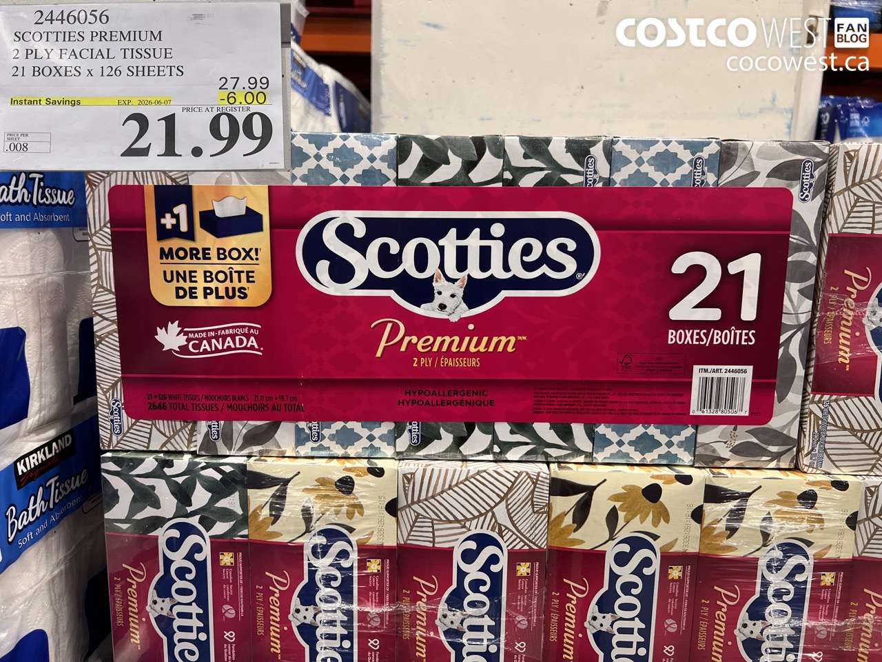 2446056 SCOTTIES PREMIUM 2 PLY FACIAL TISSUE 21 BOXES X 126 SHEETS ($6.00 INSTANT SAVINGS EXPIRES ON 2026-06-07) $21.99
