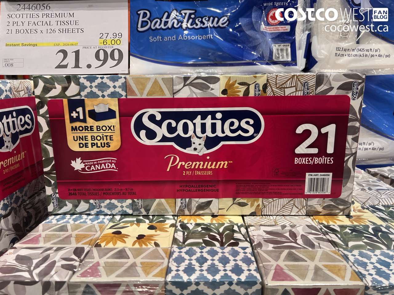 2446056 SCOTTIES PREMIUM 2 PLY FACIAL TISSUE 21 BOXES X 126 SHEETS ($6.00 INSTANT SAVINGS EXPIRES ON 2026-06-07) $21.99