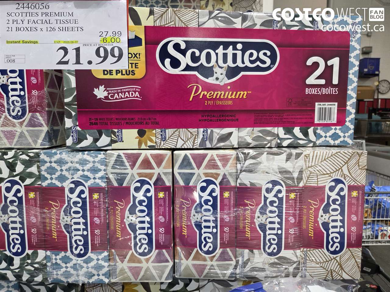 2446056 SCOTTIES PREMIUM 2 PLY FACIAL TISSUE 21 BOXES X 126 SHEETS ($6.00 INSTANT SAVINGS EXPIRES ON 2026-06-07) $21.99