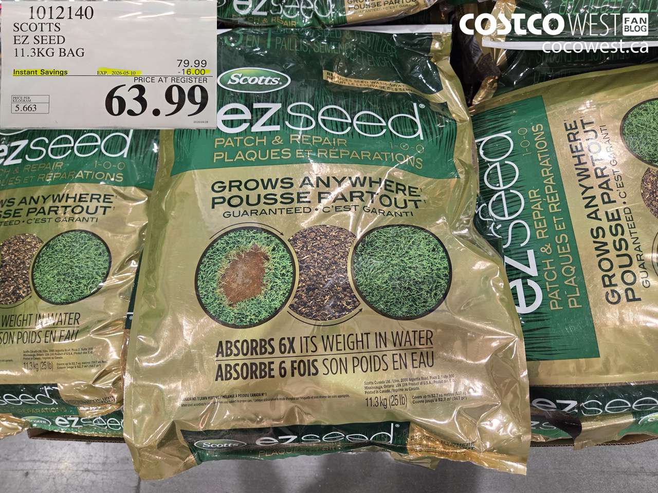 1012140 SCOTTS EZ SEED 11.3KG BAG ($16.00 INSTANT SAVINGS EXPIRES ON 2026-05-10) $63.99