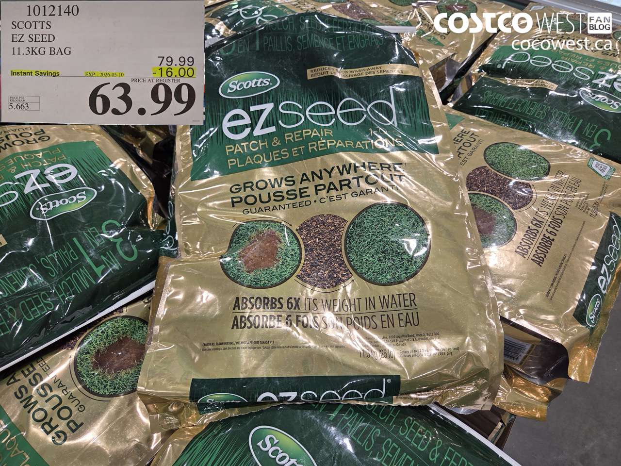 1012140 SCOTTS EZ SEED 11.3KG BAG ($16.00 INSTANT SAVINGS EXPIRES ON 2026-05-10) $63.99