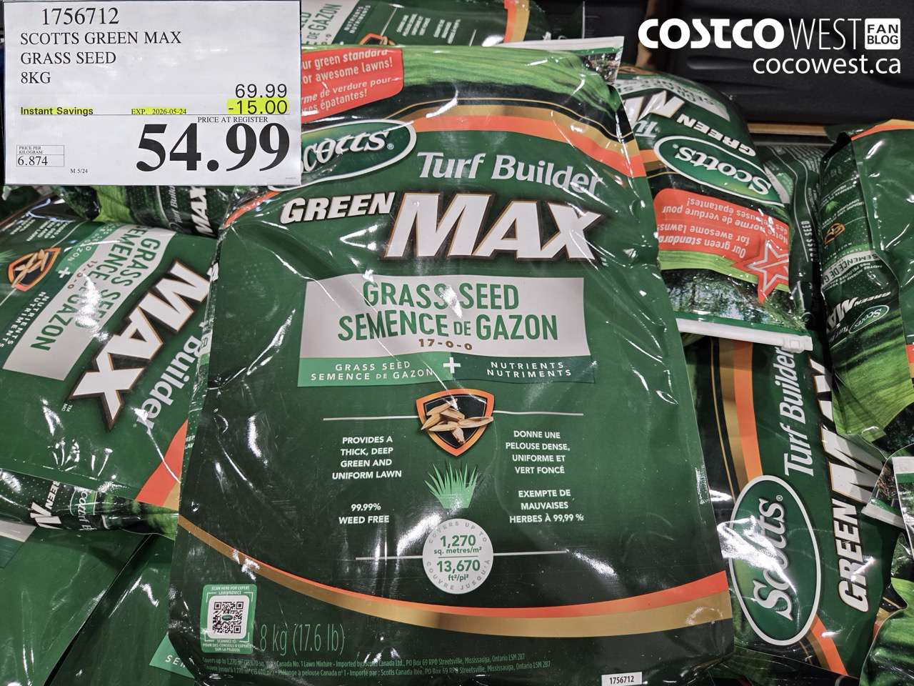 1756712 SCOTTS GREEN MAX GRASS SEED 8KG ($15.00 INSTANT SAVINGS EXPIRES ON 2026-05-24) $54.99