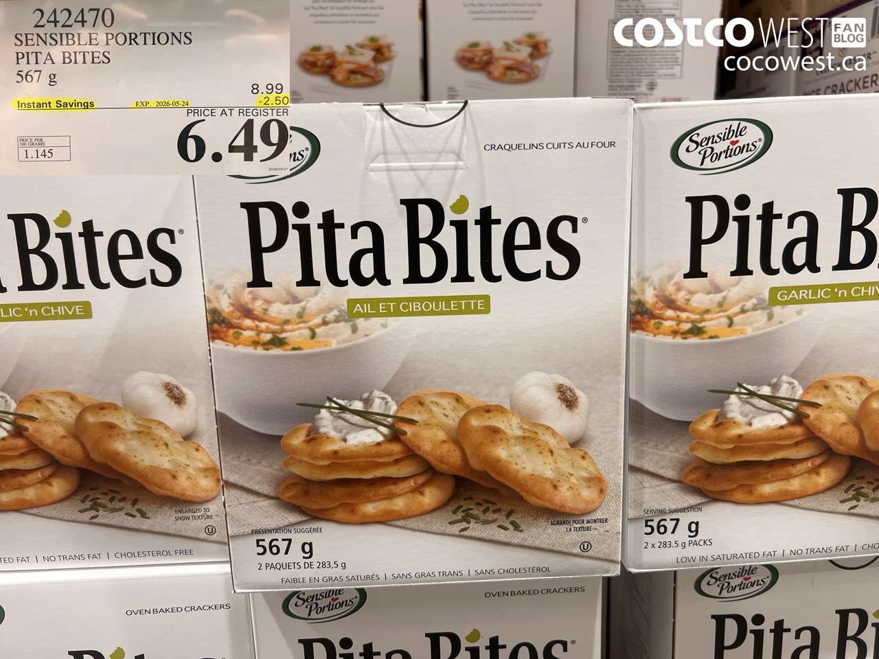 242470 SENSIBLE PORTIONS PITA BITES 567 G ($2.50 INSTANT SAVINGS EXPIRES ON 2026-05-24) $6.49