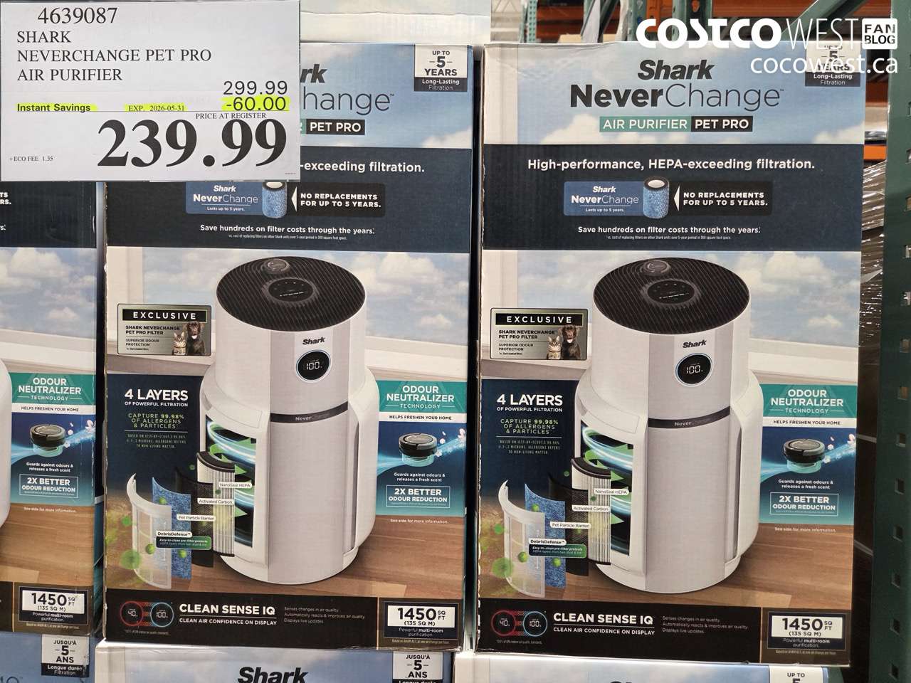 4639087 SHARK NEVERCHANGE PET PRO AIR PURIFIER ($60.00 INSTANT SAVINGS EXPIRES ON 2026-05-31) $239.99