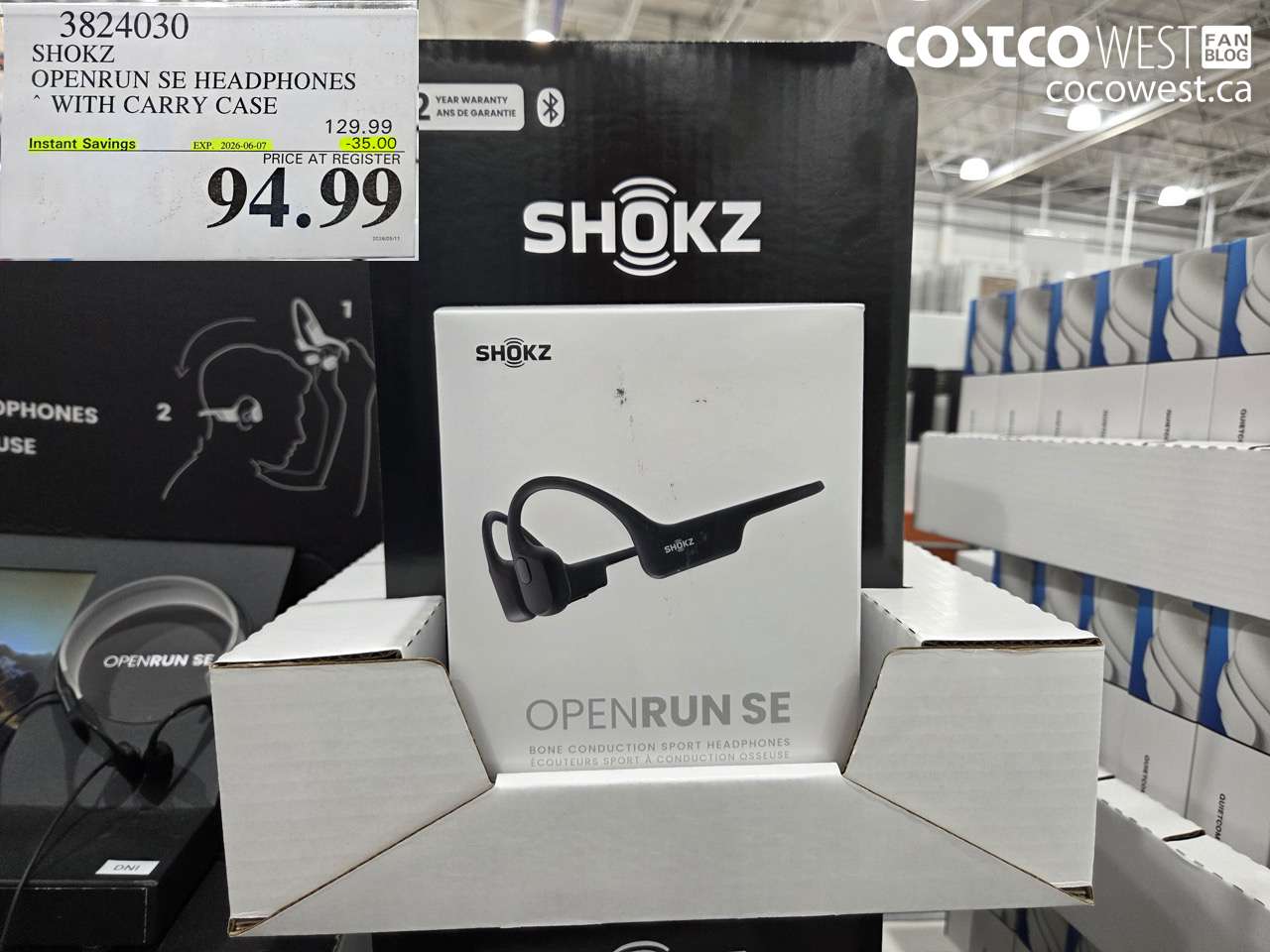 3824030 SHOKZ OPENRUN SE HEADPHONES WITH CARRY CASE ($35.00 INSTANT SAVINGS EXPIRES ON 2026-06-07) $94.99
