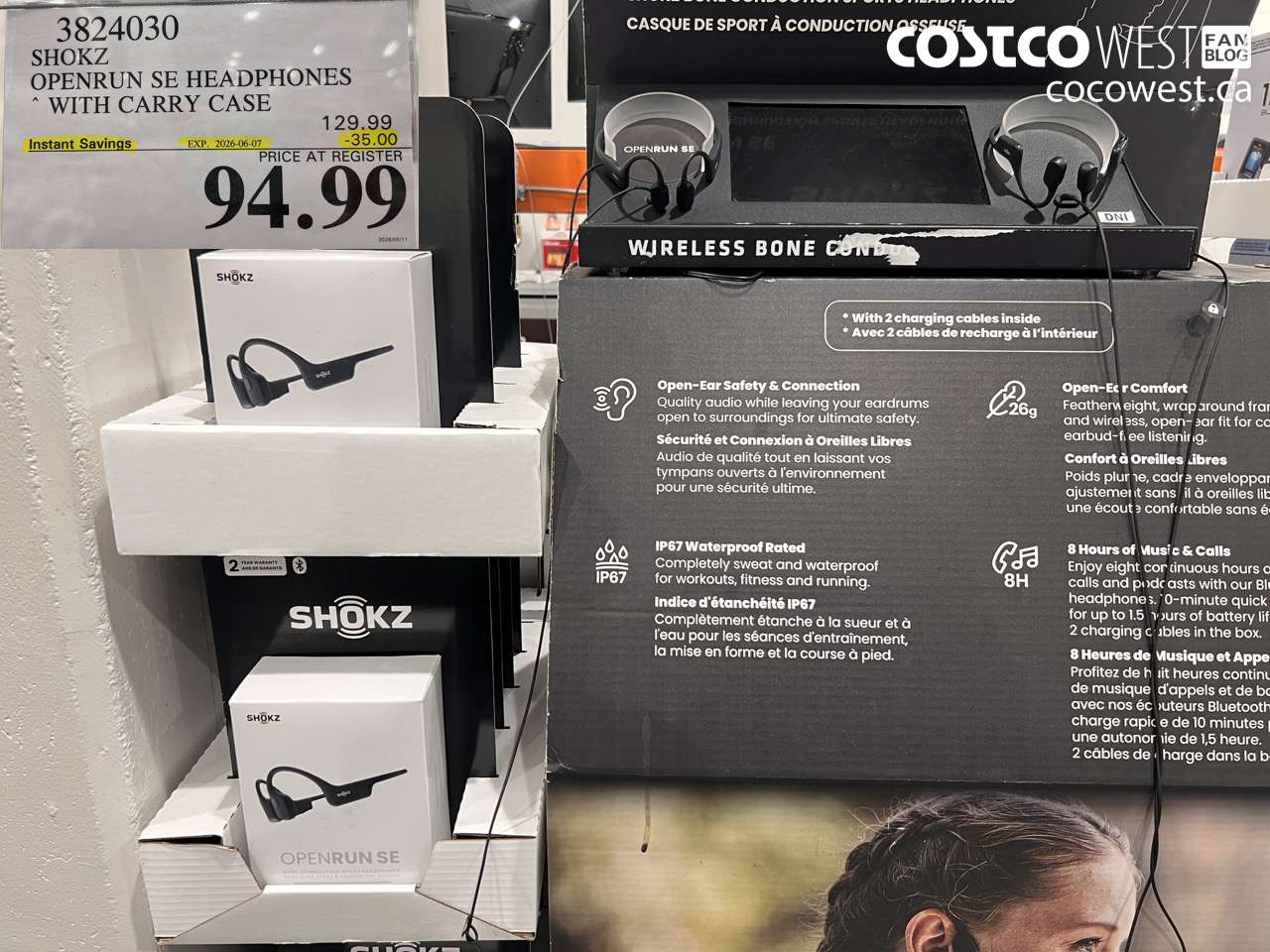 3824030 SHOKZ OPENRUN SE HEADPHONES WITH CARRY CASE ($35.00 INSTANT SAVINGS EXPIRES ON 2026-06-07) $94.99