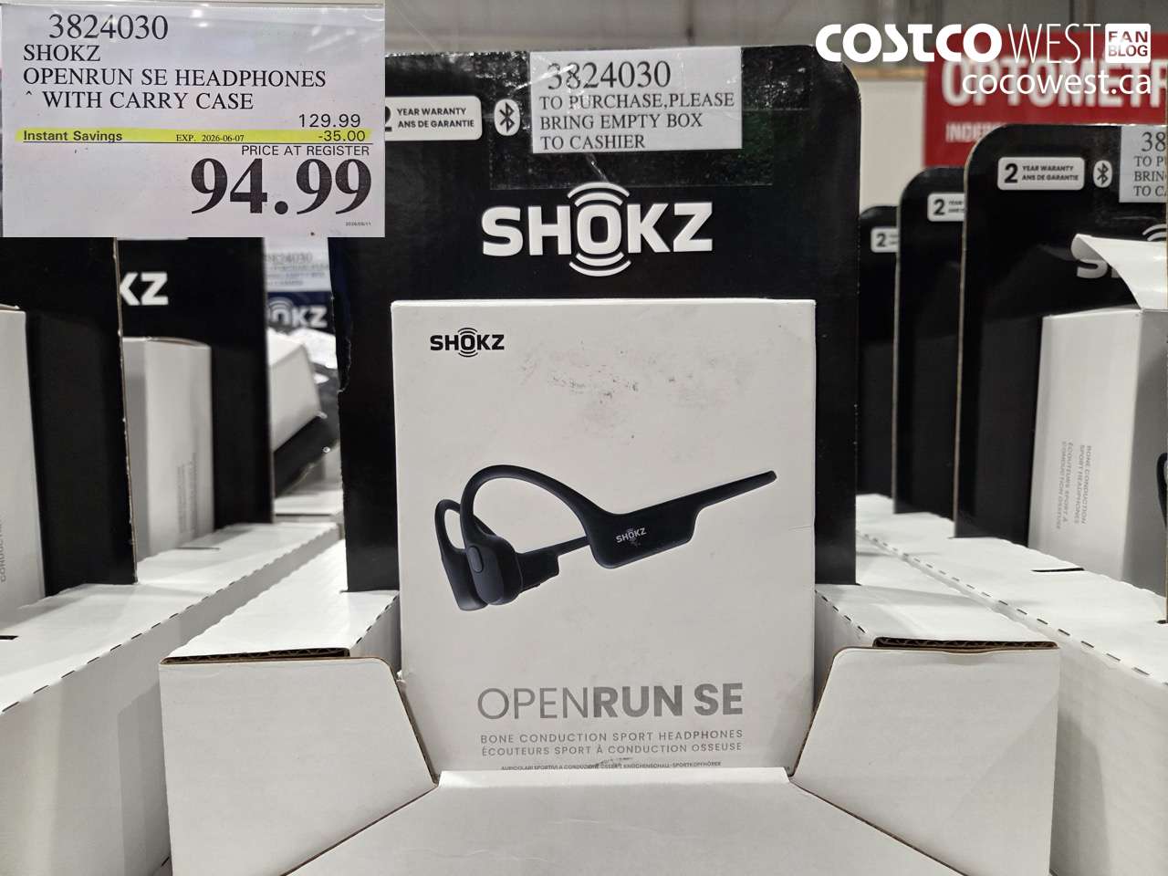 3824030 SHOKZ OPENRUN SE HEADPHONES WITH CARRY CASE ($35.00 INSTANT SAVINGS EXPIRES ON 2026-06-07) $94.99