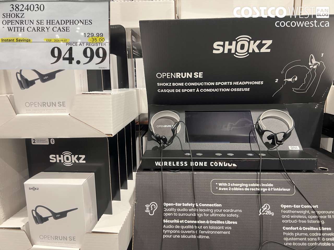 3824030 SHOKZ OPENRUN SE HEADPHONES WITH CARRY CASE ($35.00 INSTANT SAVINGS EXPIRES ON 2026-06-07) $94.99