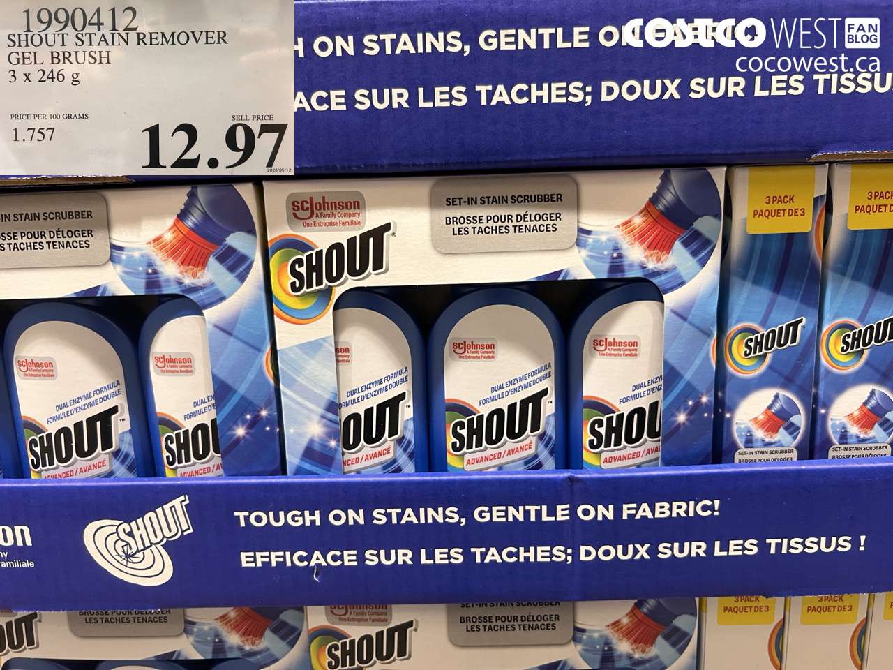 1990412 SHOUT STAIN REMOVER GEL BRUSH 3 X 246 G $12.97