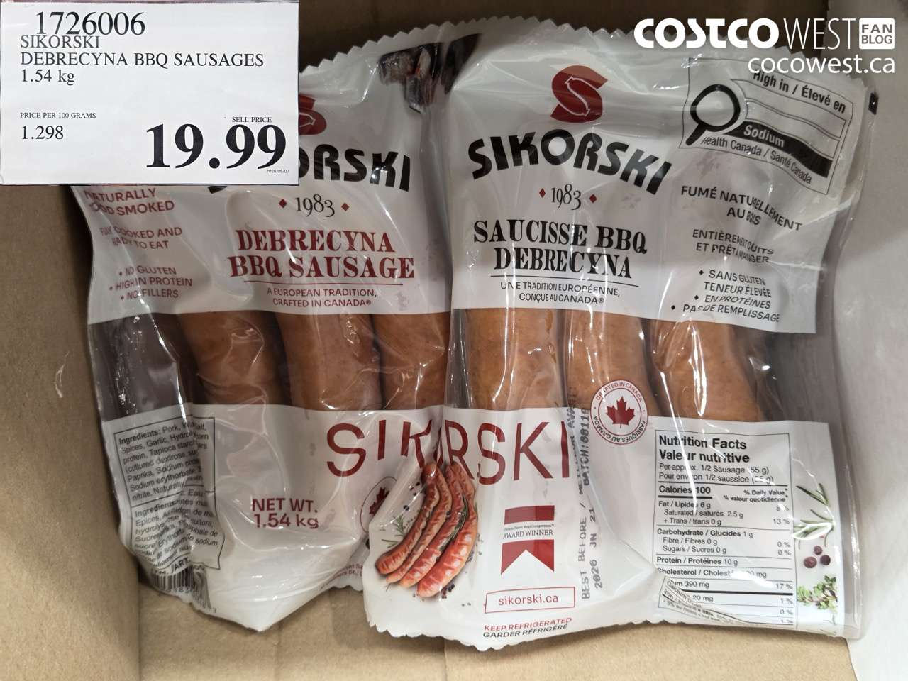 1726006 SIKORSKI DEBRECYNA BBQ SAUSAGES 1.54 KG $19.99
