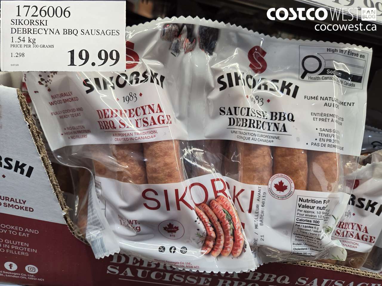 1726006 SIKORSKI DEBRECYNA BBQ SAUSAGES 1.54 KG $19.99