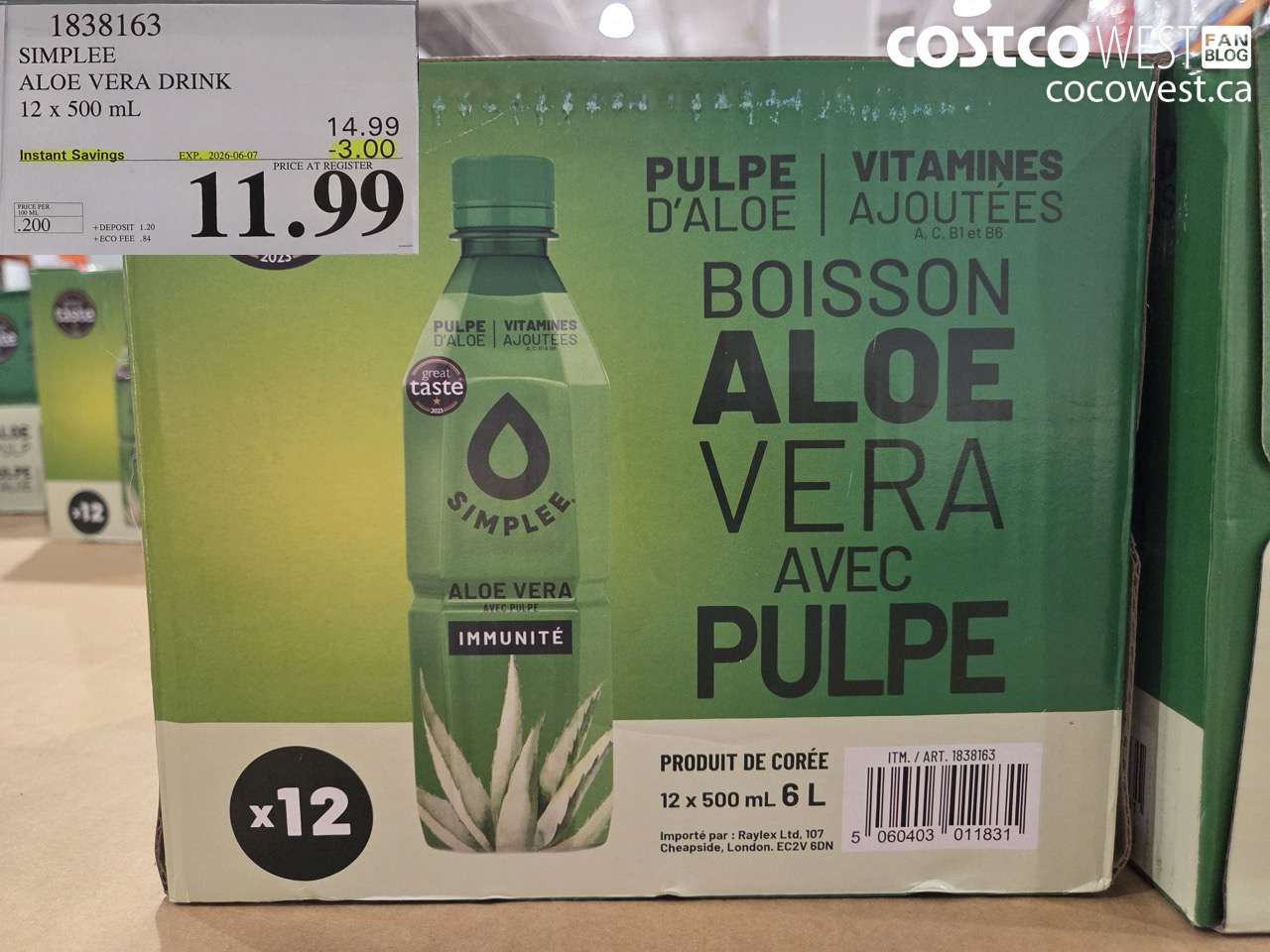 1838163 SIMPLEE ALOE VERA DRINK 12 X 500 ML ($3.00 INSTANT SAVINGS EXPIRES ON 2026-06-07) $11.99
