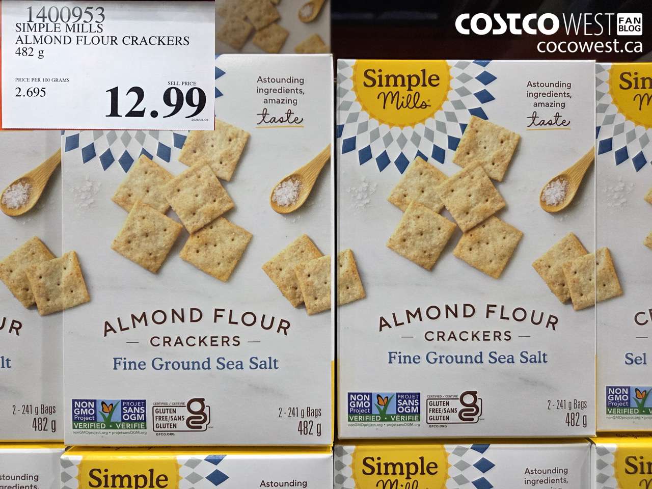 1400953 SIMPLE MILLS ALMOND FLOUR CRACKERS 482 G $12.99