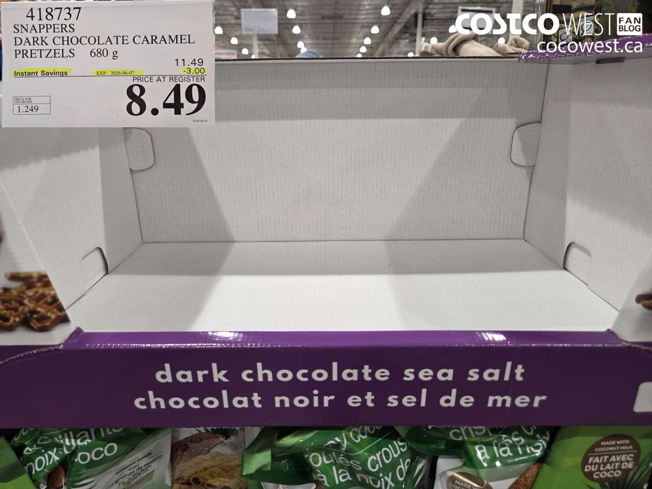 418737 SNAPPERS DARK CHOCOLATE CARAMEL PRETZELS 680 G ($3.00 INSTANT SAVINGS EXPIRES ON 2026-06-07) $8.49