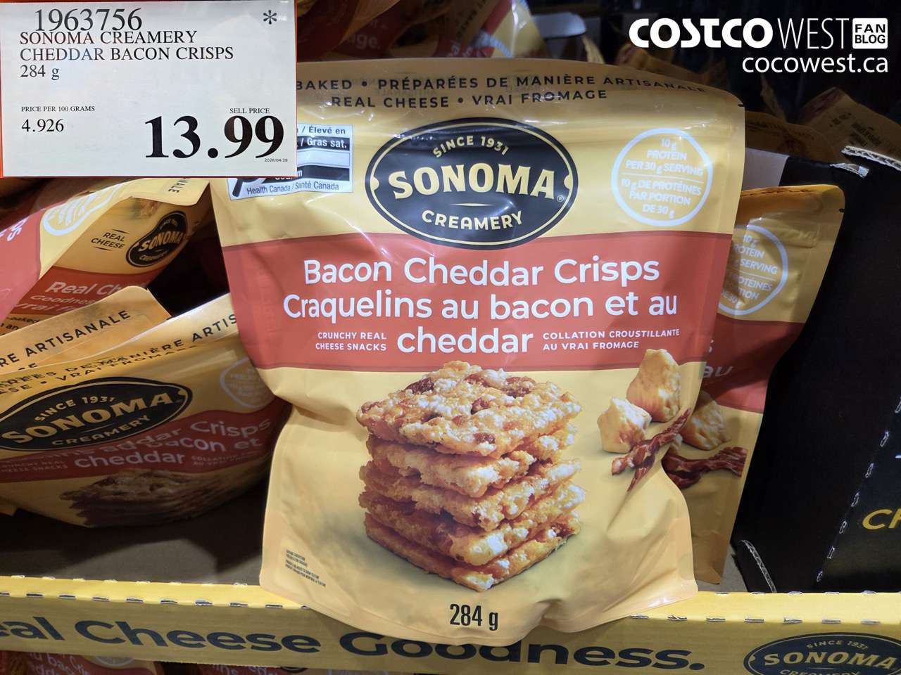1963756 SONOMA CREAMERY CHEDDAR BACON CRISPS 284 G $13.99
