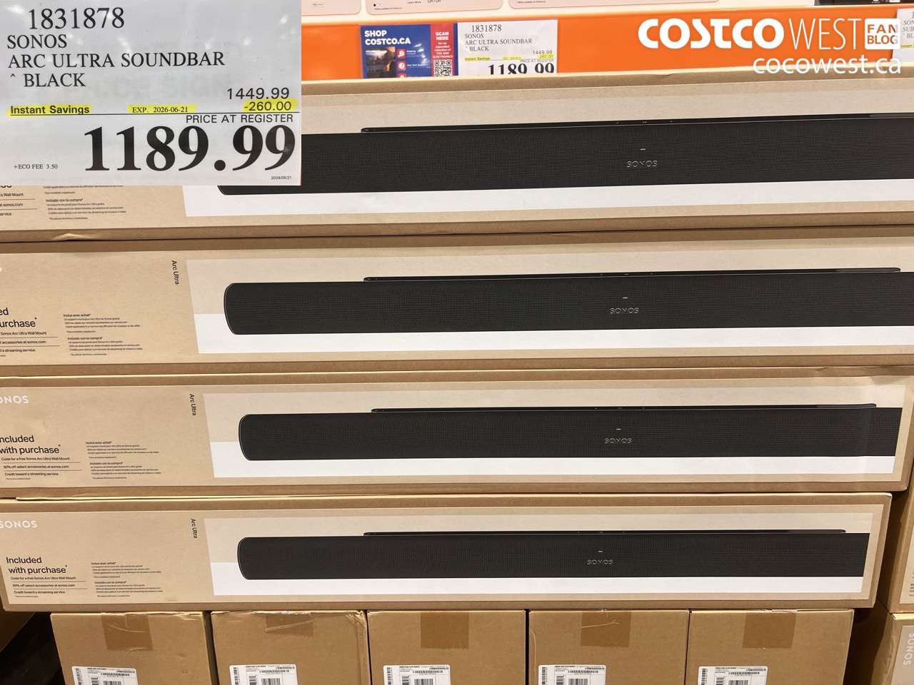 1831878 SONOS ARC ULTRA SOUNDBAR BLACK ($260.00 INSTANT SAVINGS EXPIRES ON 2026-06-21) $1189.99
