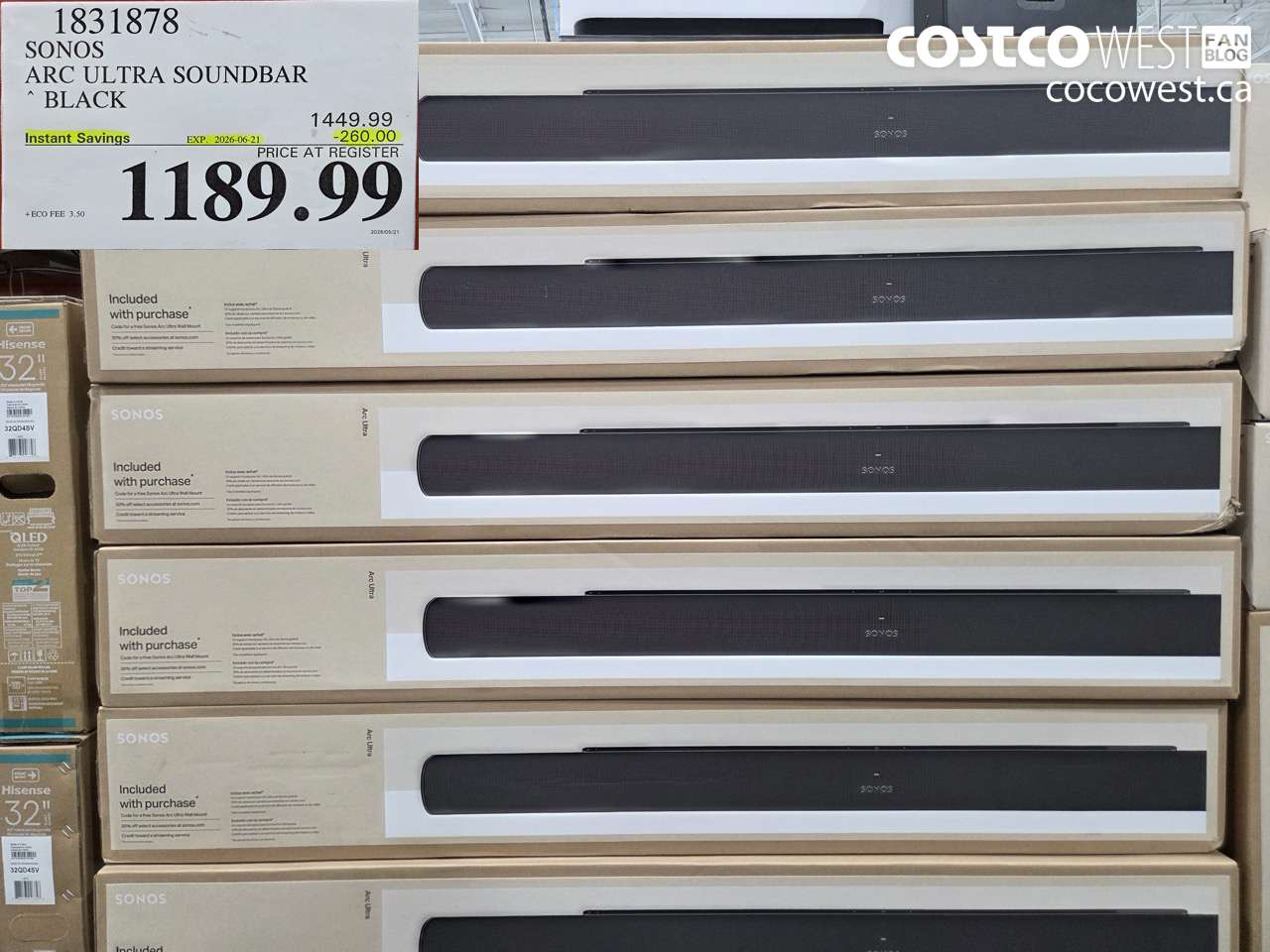 1831878 SONOS ARC ULTRA SOUNDBAR BLACK ($260.00 INSTANT SAVINGS EXPIRES ON 2026-06-21) $1189.99