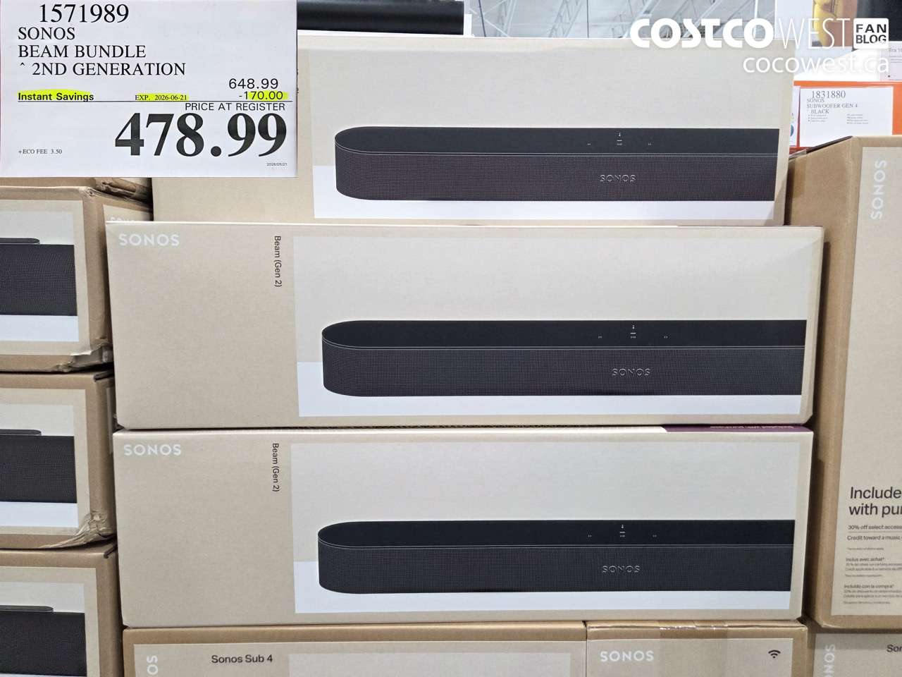1571989 SONOS BEAM BUNDLE 2ND GENERATION ($170.00 INSTANT SAVINGS EXPIRES ON 2026-06-21) $478.99