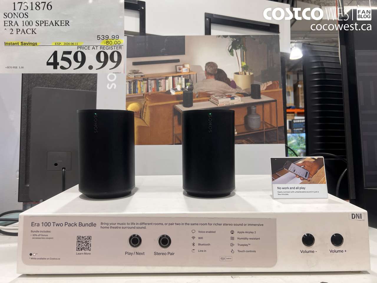 1731876 SONOS ERA 100 SPEAKER 2 PACK ($80.00 INSTANT SAVINGS EXPIRES ON 2026-06-11) $459.99