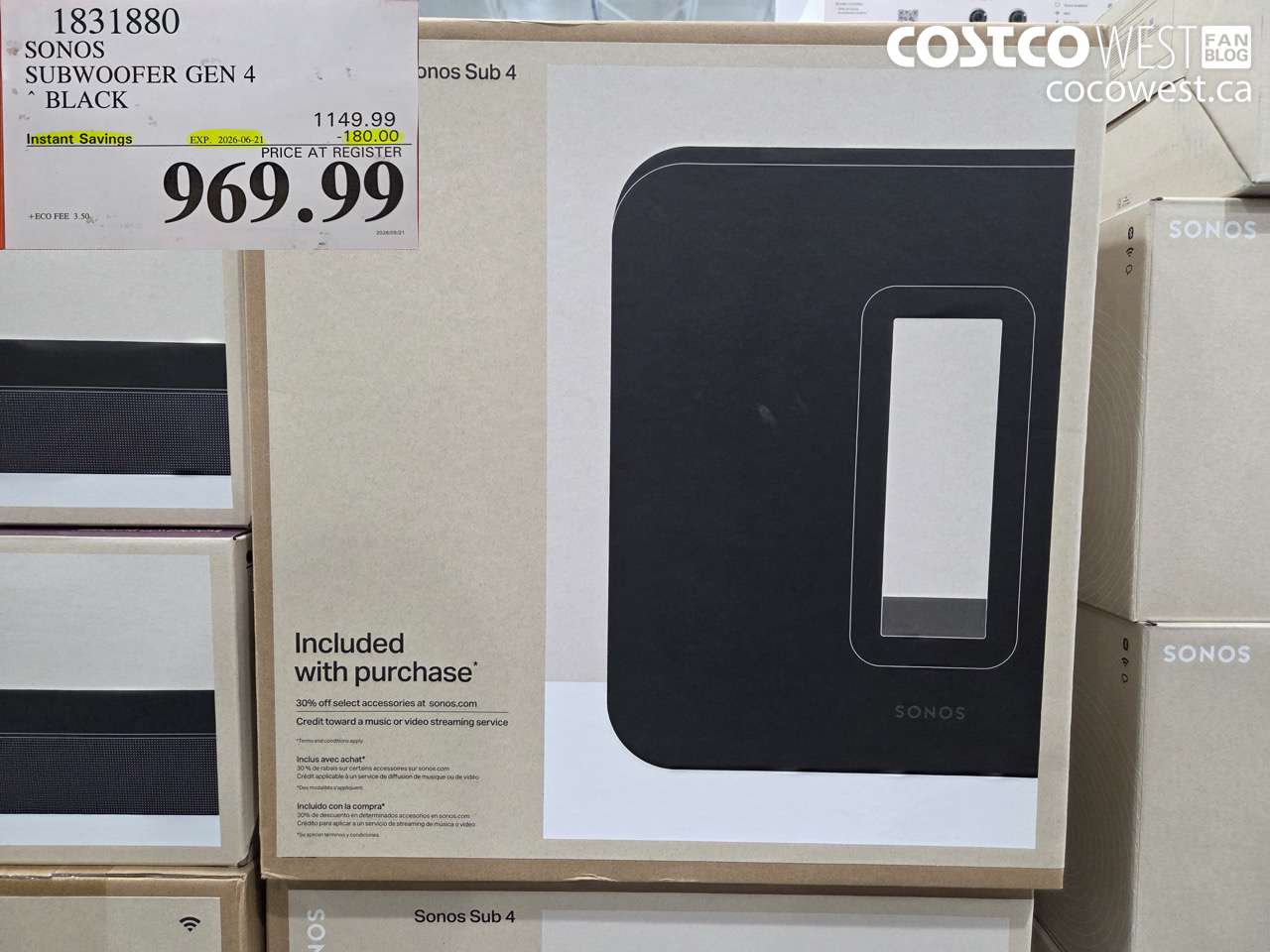 1831880 SONOS SUBWOOFER GEN 4 BLACK ($180.00 INSTANT SAVINGS EXPIRES ON 2026-06-21) $969.99