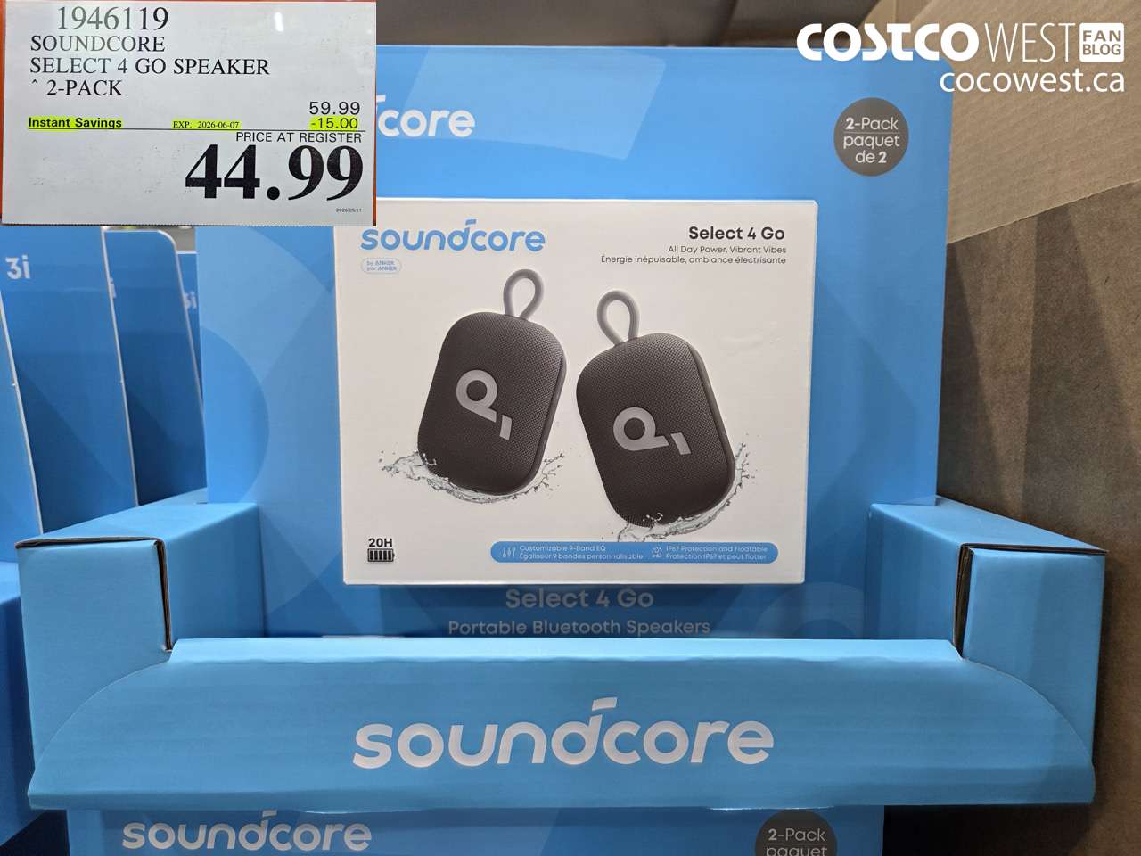1946119 SOUNDCORE SELECT 4 GO SPEAKER 2-PACK ($15.00 INSTANT SAVINGS EXPIRES ON 2026-06-07) $44.99