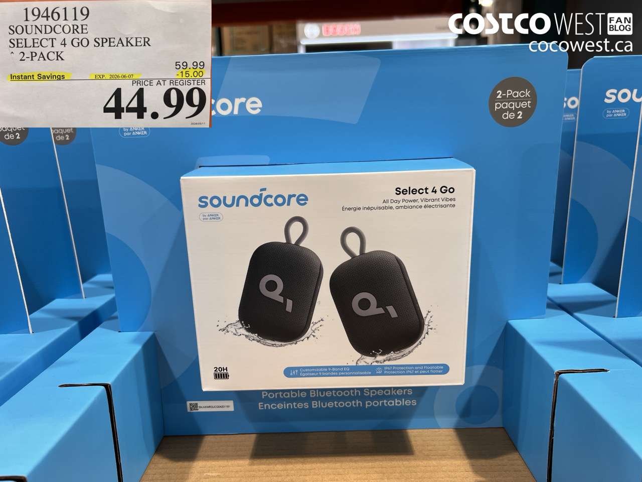1946119 SOUNDCORE SELECT 4 GO SPEAKER 2-PACK ($15.00 INSTANT SAVINGS EXPIRES ON 2026-06-07) $44.99