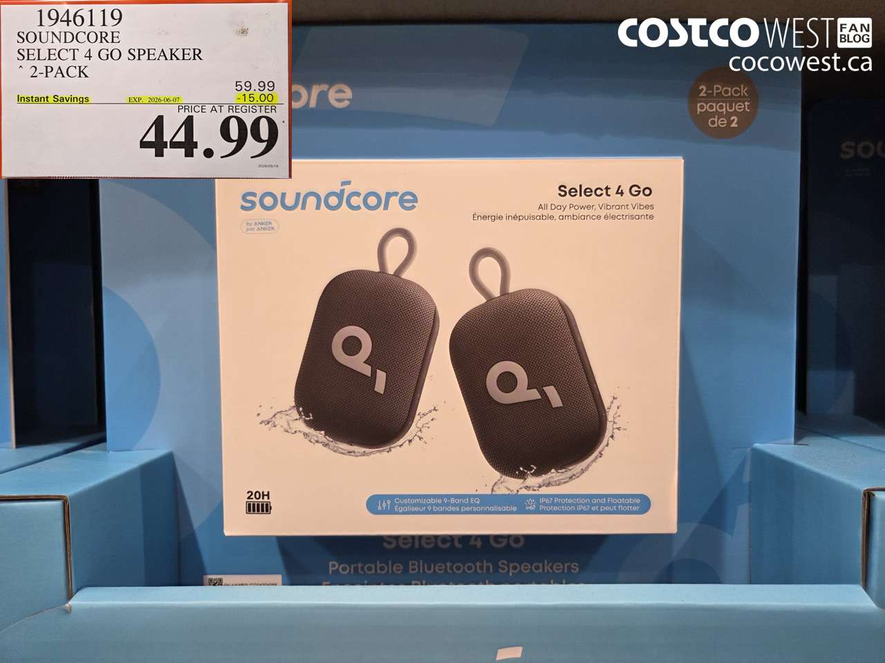 1946119 SOUNDCORE SELECT 4 GO SPEAKER 2-PACK ($15.00 INSTANT SAVINGS EXPIRES ON 2026-06-07) $44.99