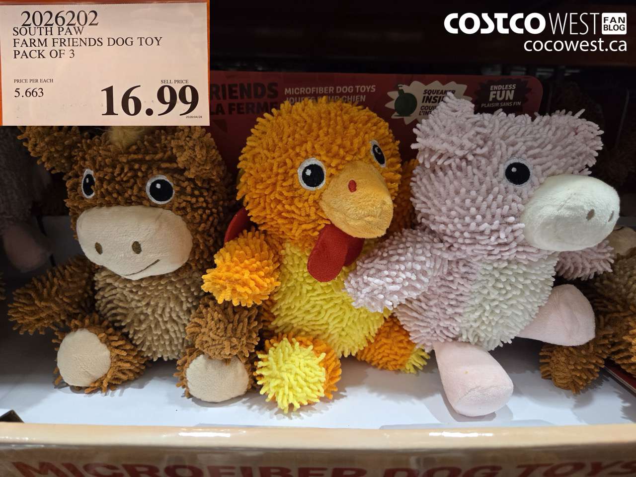 2020202 SOUTH PAW FARM FRIENDS DOG TOY PACK OF 3 $16.99