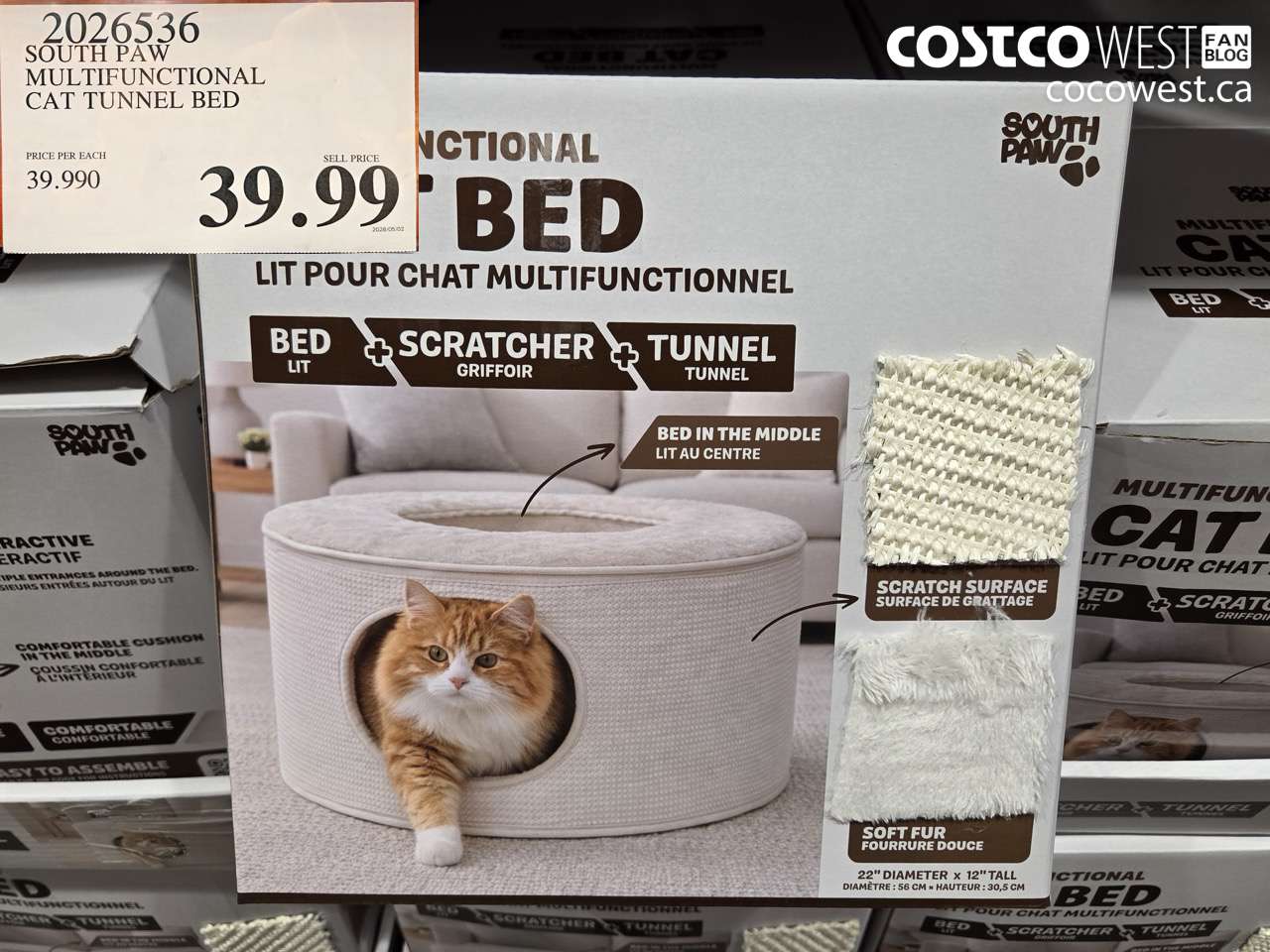 2026536 SOUTH PAW MULTIFUNCTIONAL CAT TUNNEL BED $39.99