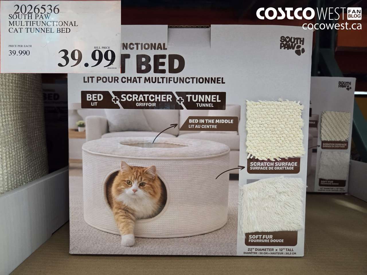2026536 SOUTH PAW MULTIFUNCTIONAL CAT TUNNEL BED $39.99
