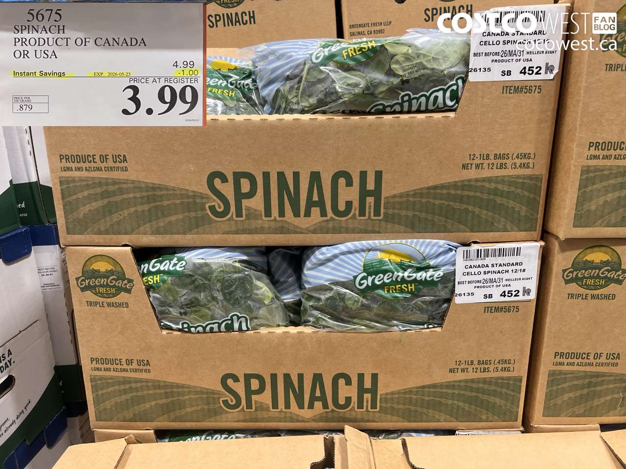 5675 SPINACH PRODUCT OF CANADA OR USA ($1.00 INSTANT SAVINGS EXPIRES ON 2026-05-23) $3.99