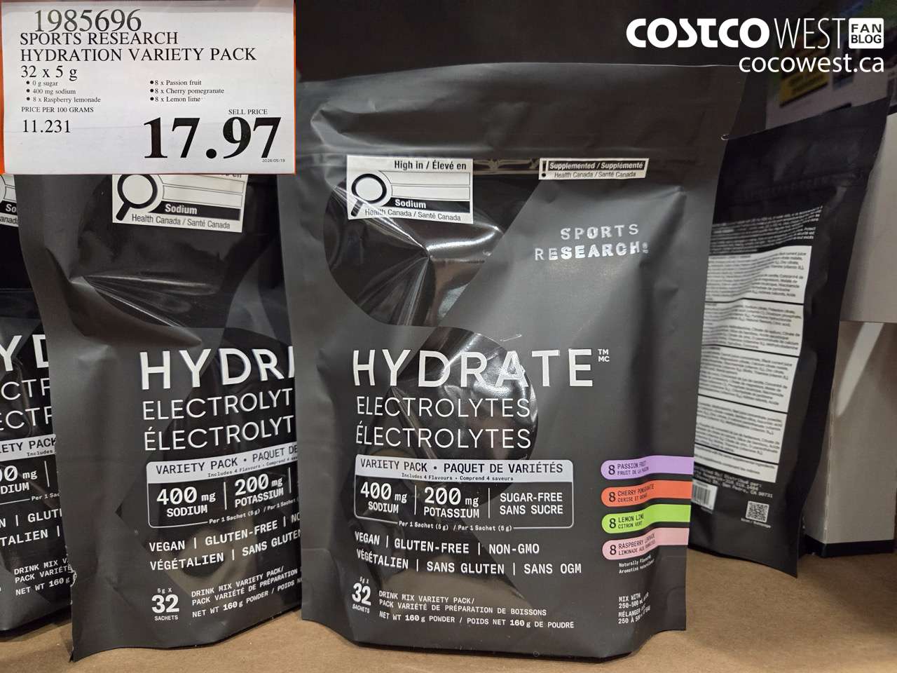1985696 SPORTS RESEARCH HYDRATION VARIETY PACK 32 X 5 G $17.97