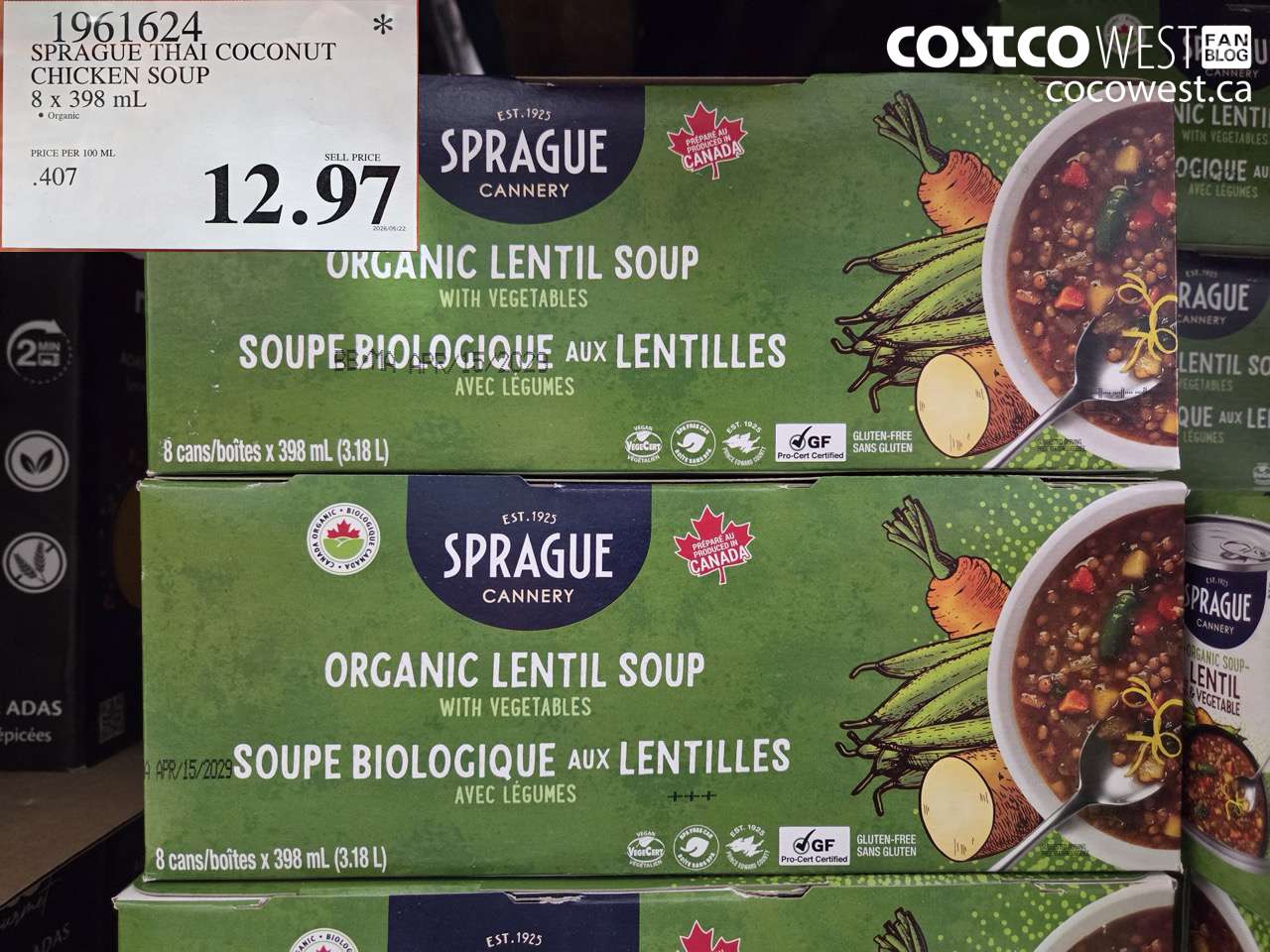 1961624 SPRAGUE THAI COCONUT CHICKEN SOUP 8 X 398 ML $12.97