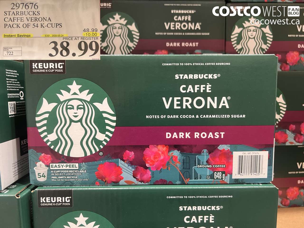 297676 STARBUCKS CAFFE VERONA PACK OF 54 K-CUPS ($10.00 INSTANT SAVINGS EXPIRES ON 2026-05-24) $38.99