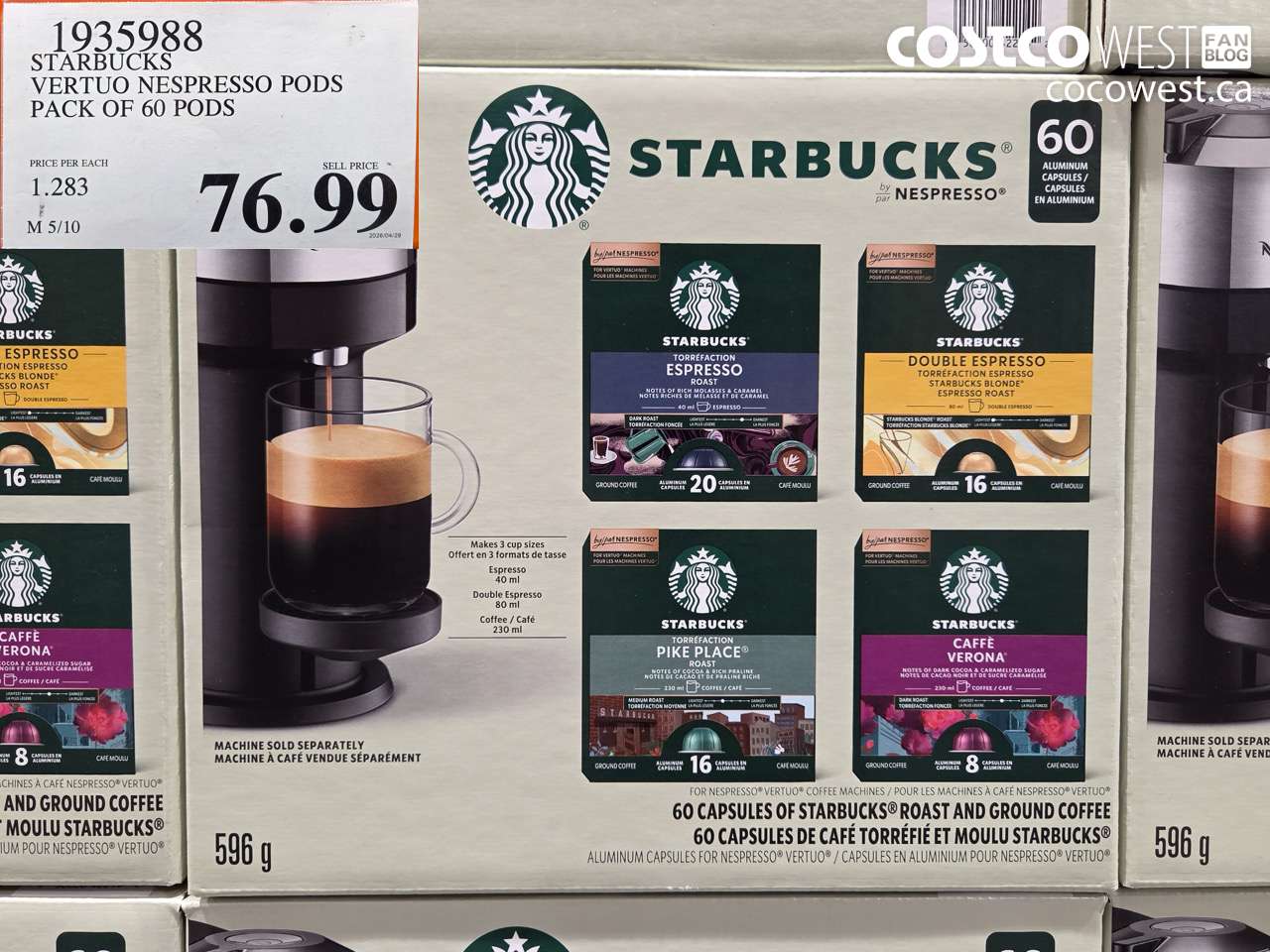 1935988 STARBUCKS VERTUO NESPRESSO PODS PACK OF 60 PODS $76.99