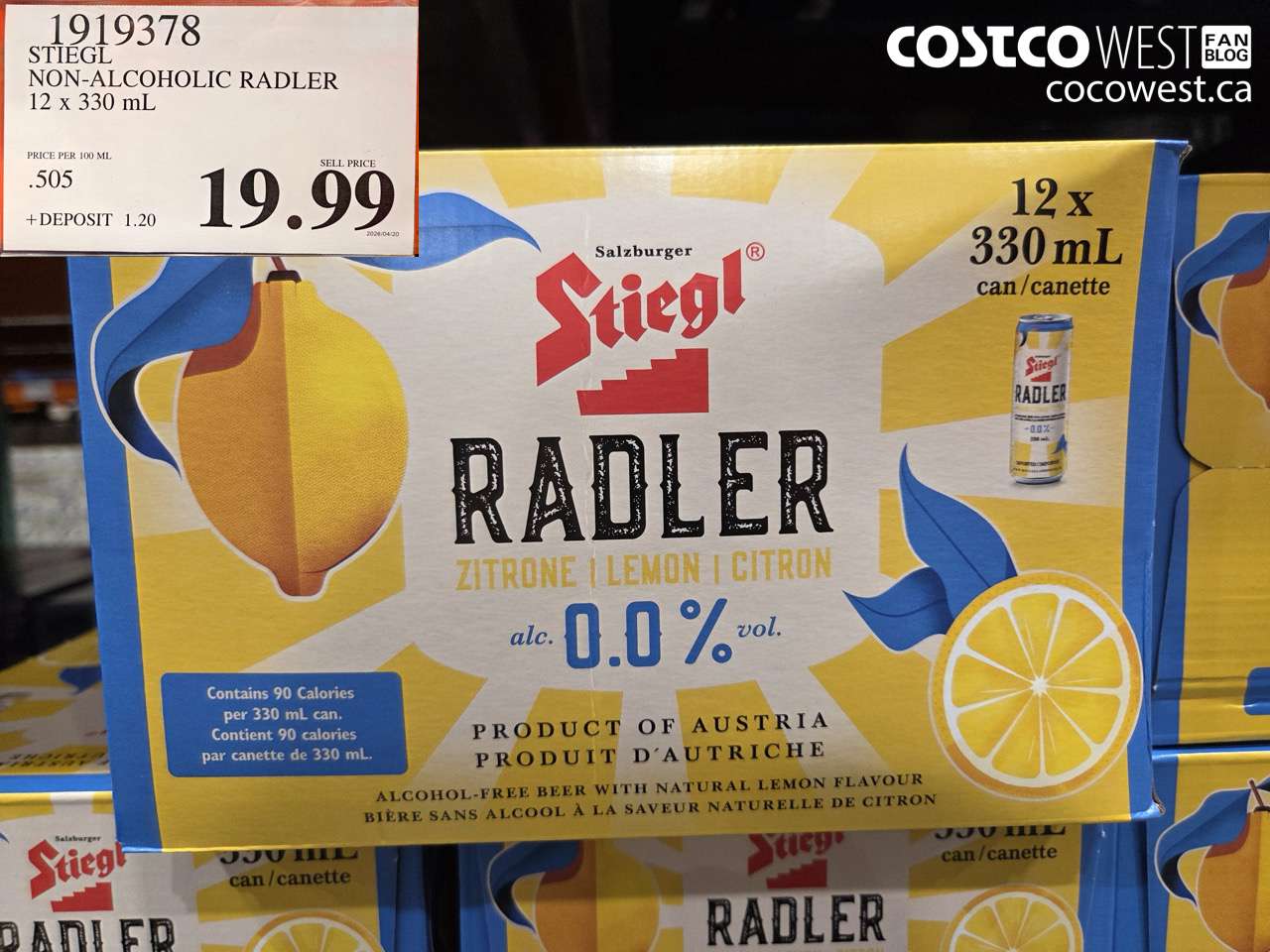 1919378 STIEGL NON-ALCOHOLIC RADLER 12 X 330 ML $19.99