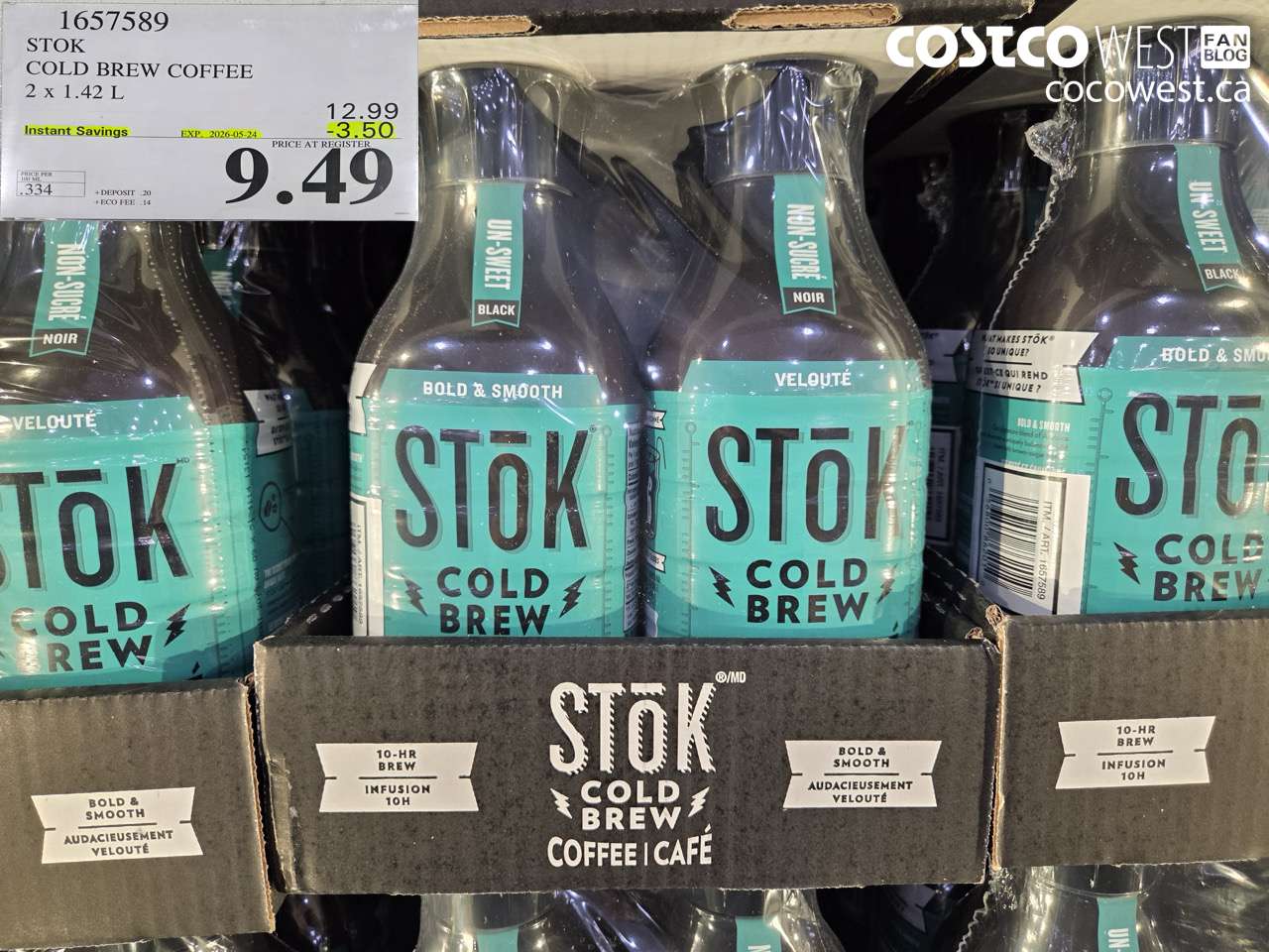 1657589 STOK COLD BREW COFFEE 2 X 1.42 L ($3.50 INSTANT SAVINGS EXPIRES ON 2026-05-24) $9.49