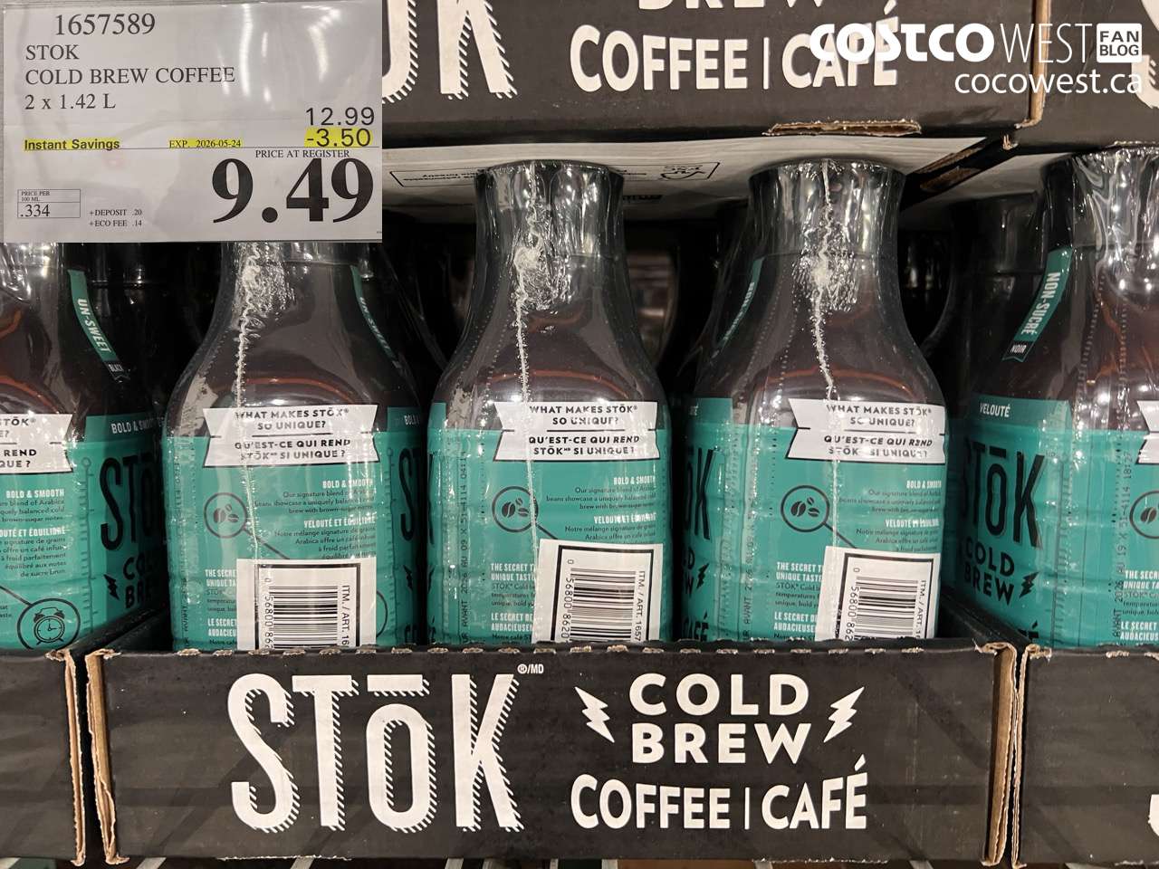 1657589 STOK COLD BREW COFFEE 2 X 1.42 L ($3.50 INSTANT SAVINGS EXPIRES ON 2026-05-24) $9.49