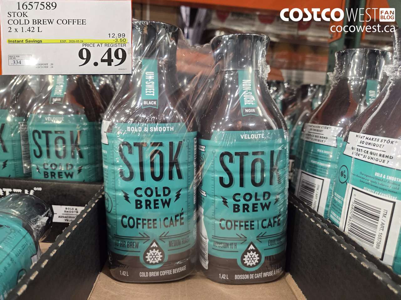 1657589 STOK COLD BREW COFFEE 2 X 1.42 L ($3.50 INSTANT SAVINGS EXPIRES ON 2026-05-24) $9.49
