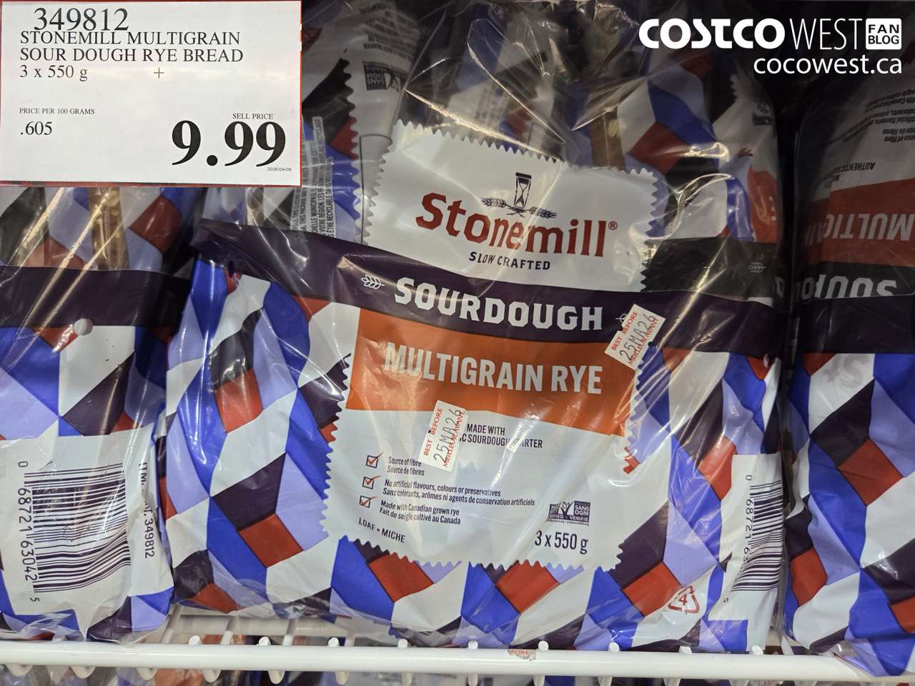 349812 STONEMILL MULTIGRAIN SOUR DOUGH RYE BREAD 3 X 550 G $9.99