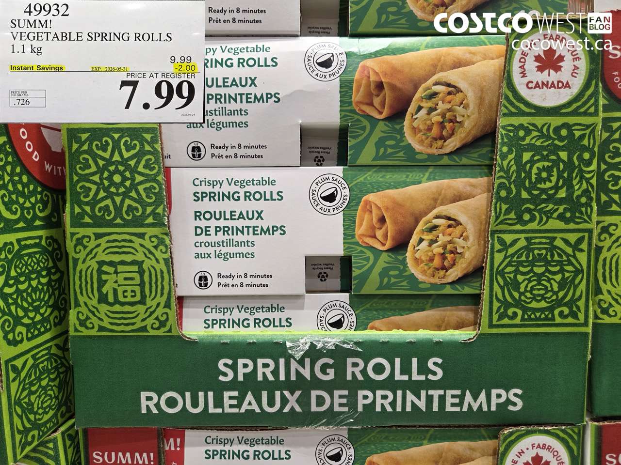 49932 SUMM! VEGETABLE SPRING ROLLS 1.1 KG ($2.00 INSTANT SAVINGS EXPIRES ON 2026-05-31) $7.99