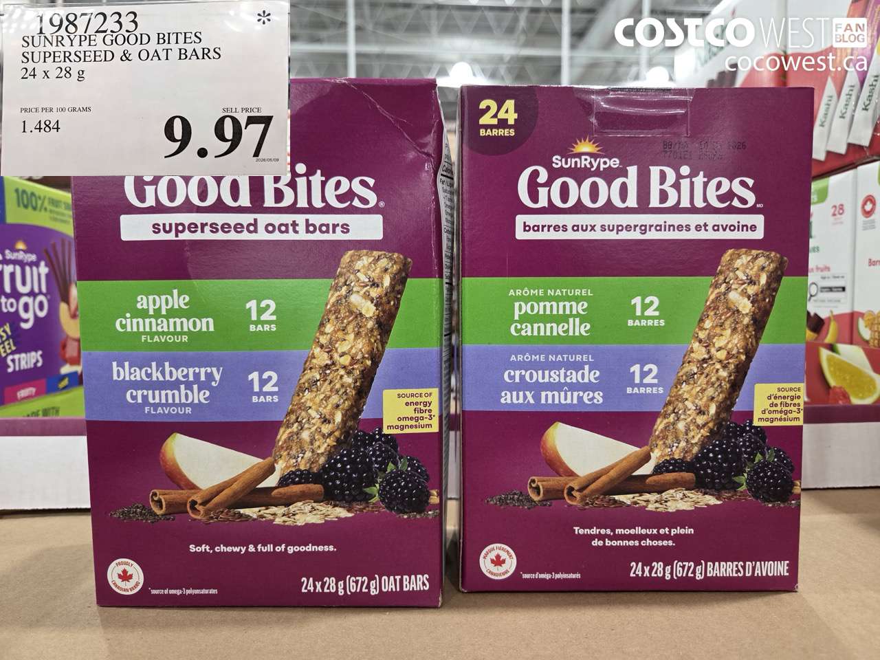 1987233 SUNRIPE GOOD BITES SUPERSEED & OAT BARS 24 X 28 G $9.97
