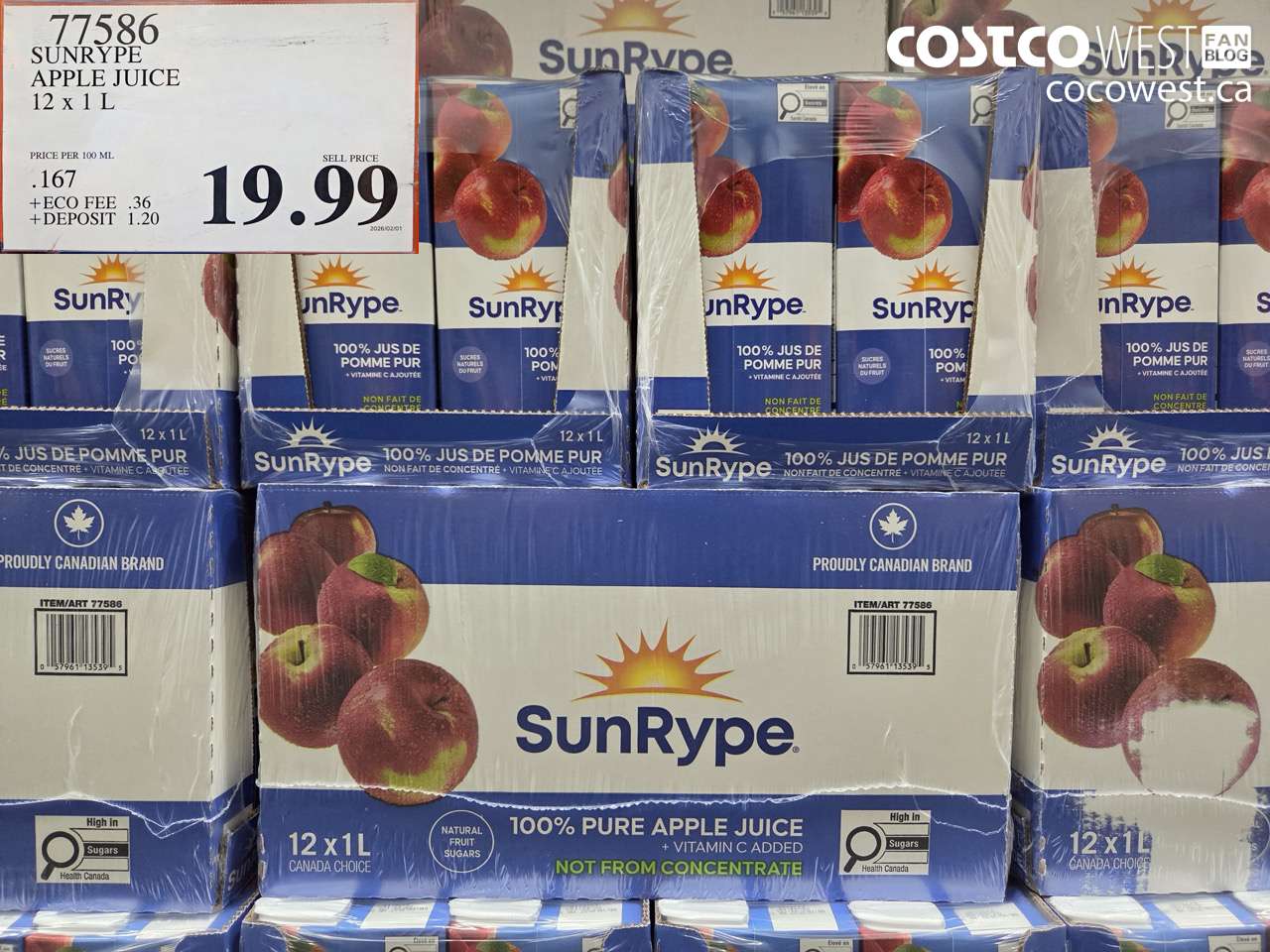77586 SUNRYPE APPLE JUICE 12 X 1 L $19.99