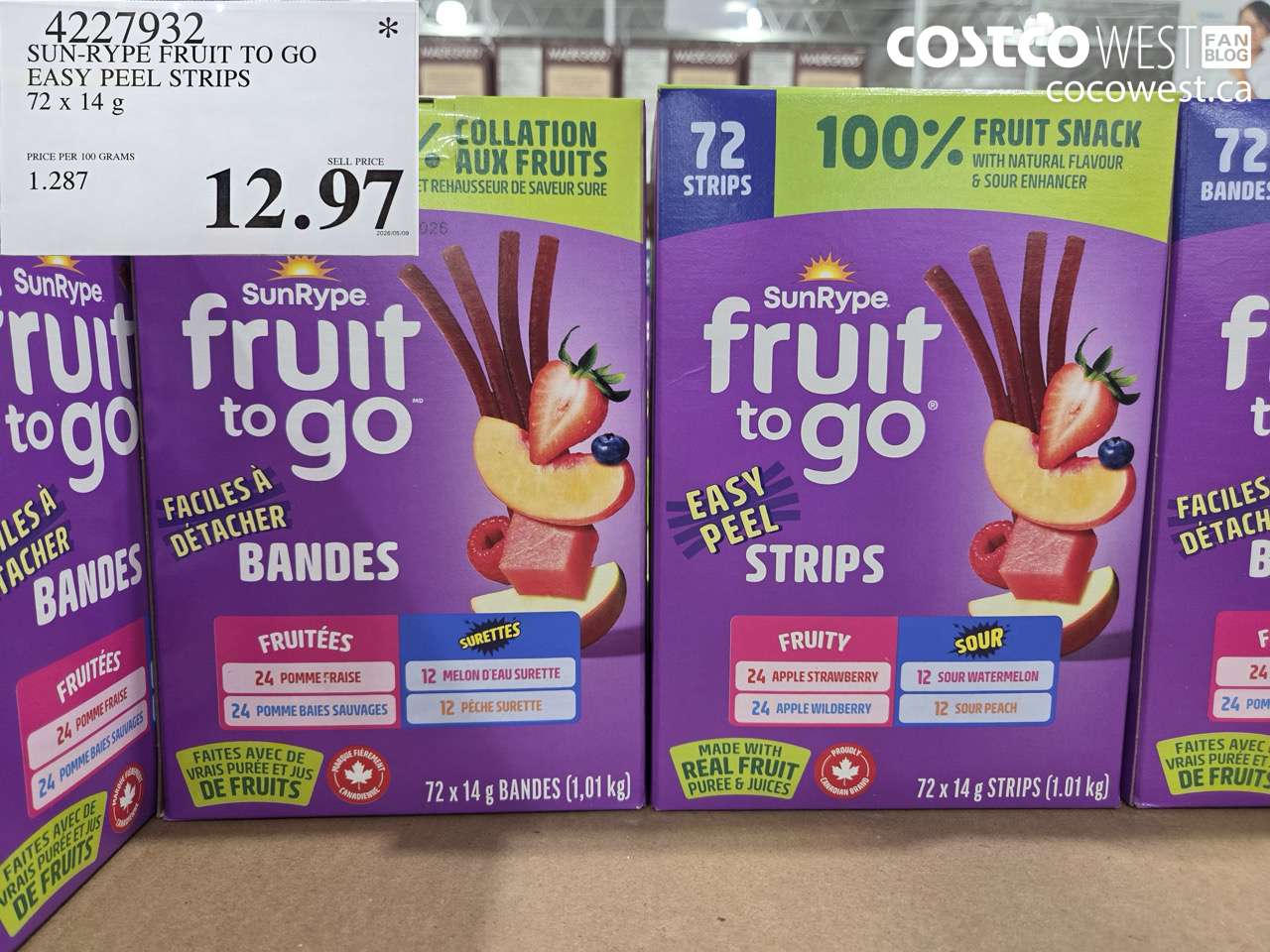 4227932 SUN-RYPE FRUIT TO GO EASY PEEL STRIPS 72 X 14 G $12.97