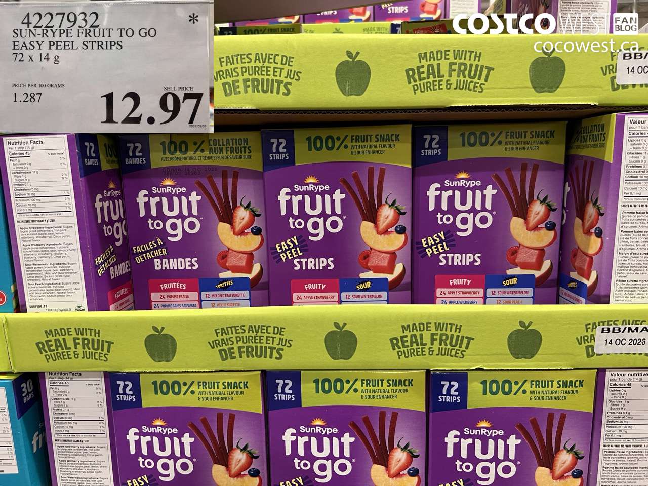 4227932 SUN-RYPE FRUIT TO GO EASY PEEL STRIPS 72 X 14 G $12.97