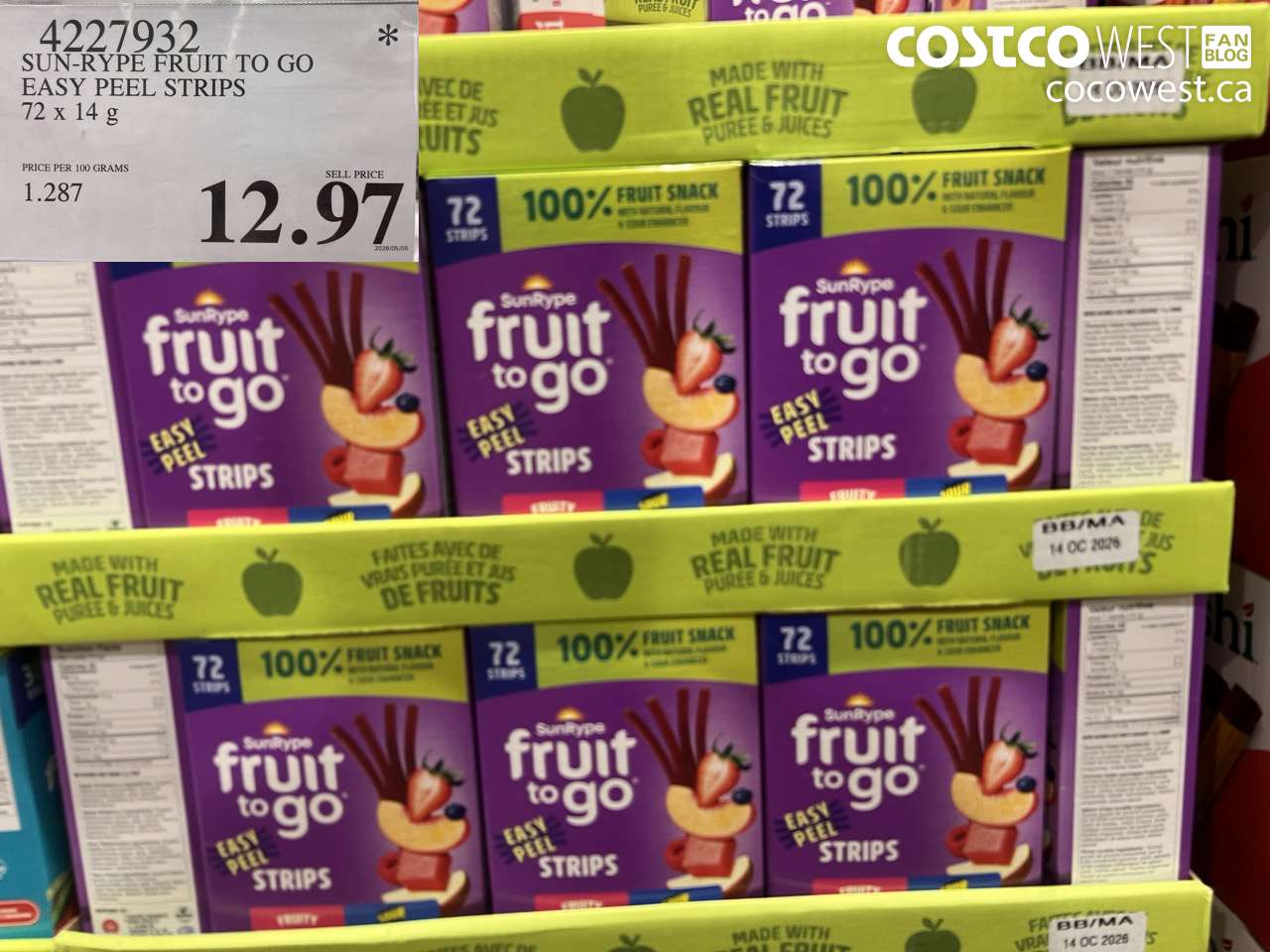 4227932 SUN-RYPE FRUIT TO GO EASY PEEL STRIPS 72 X 14 G $12.97
