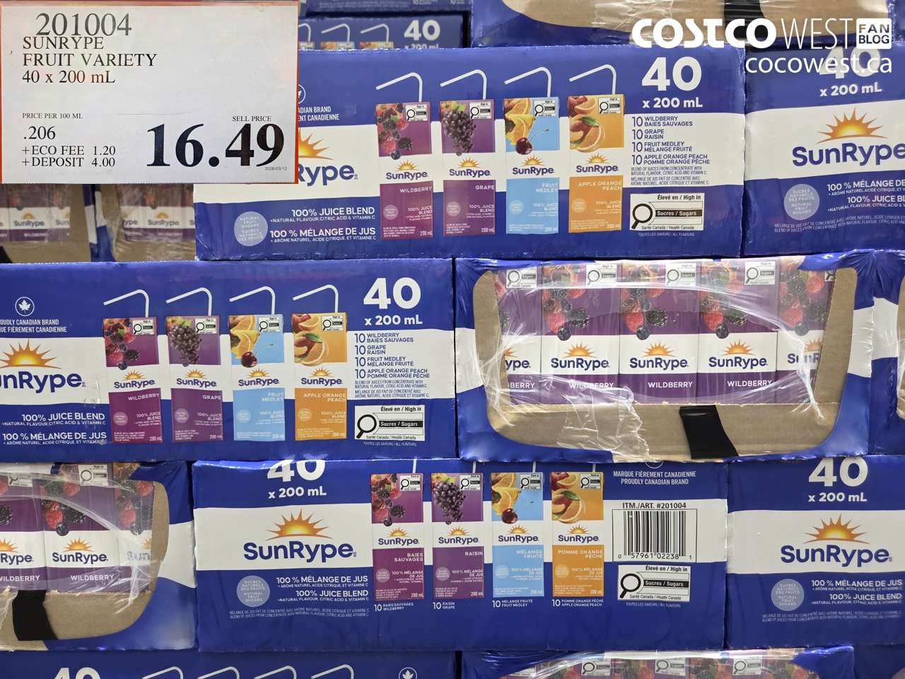 201004 SUNRYPE FRUIT VARIETY 40 X 200 ML $16.49