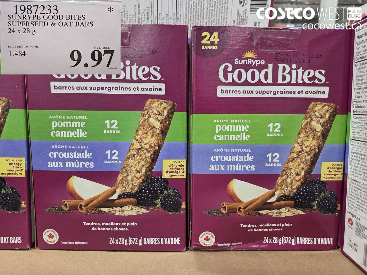 1987233 SUNRYPE GOOD BITES SUPERSEED & OAT BARS 24 X 28 G $9.97