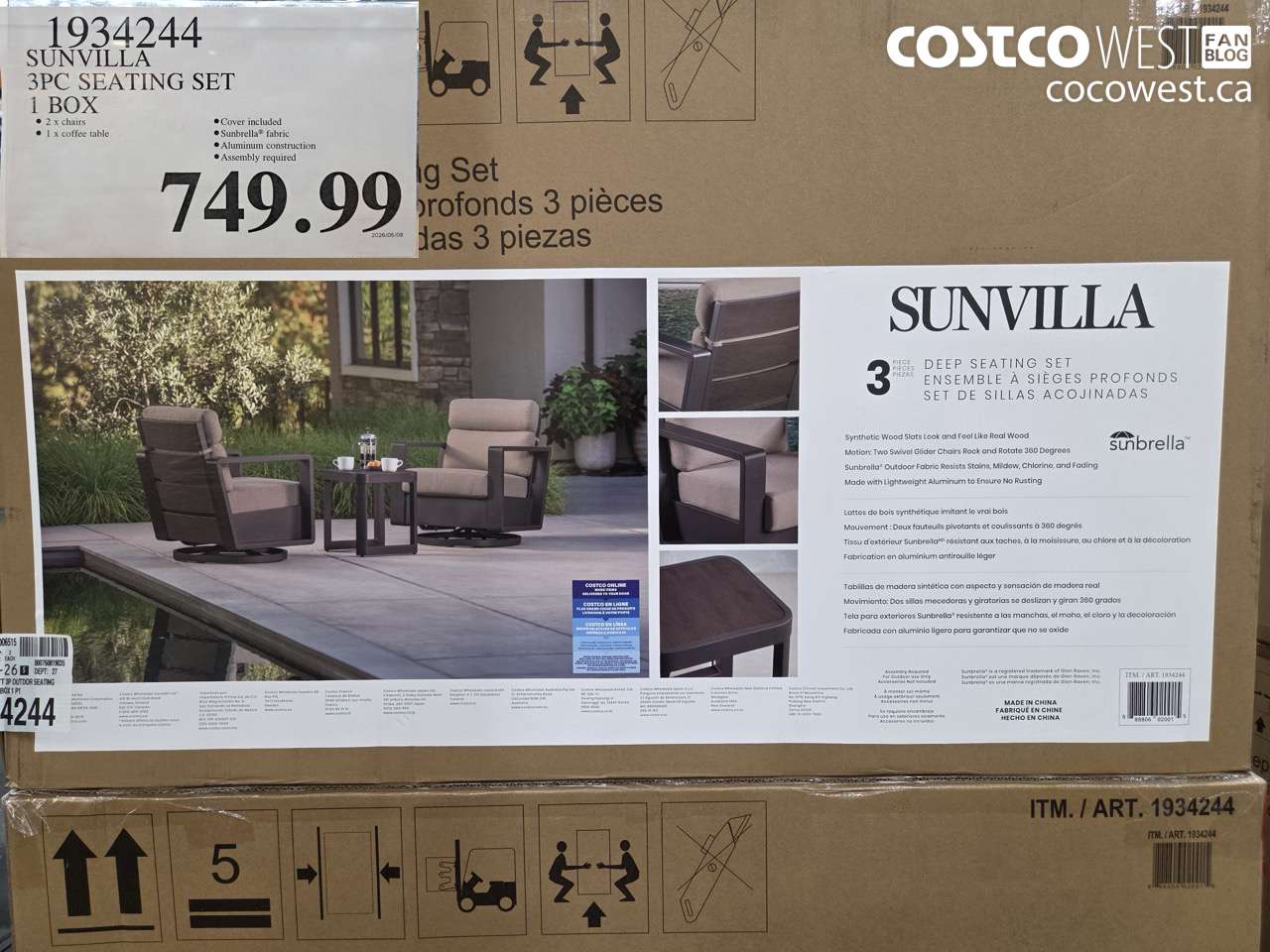 1934244 SUNVILLA 3PC SEATING SET 1 BOX $749.99